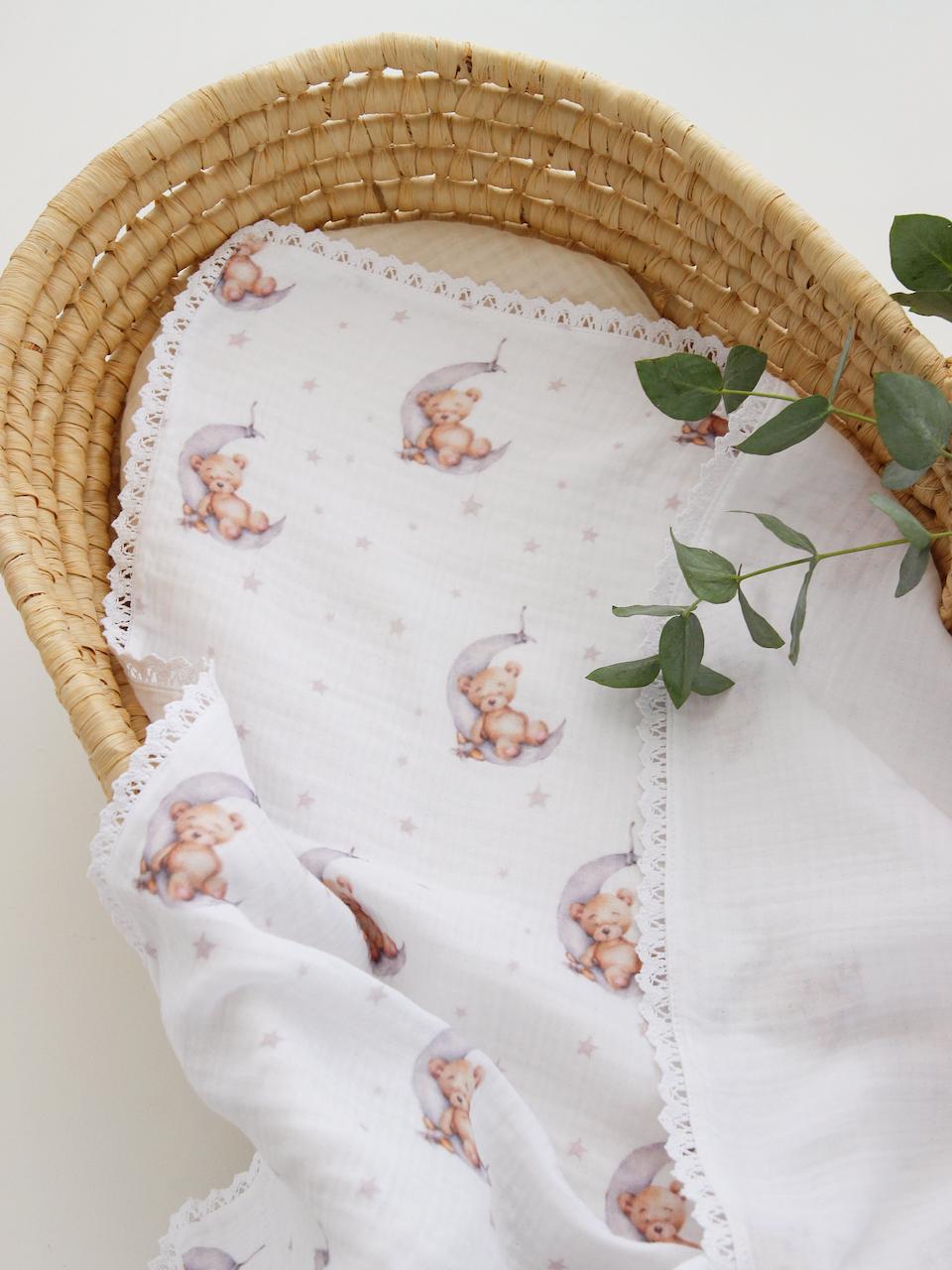 

Мусліновий дитячий плед 90/100 cm білий