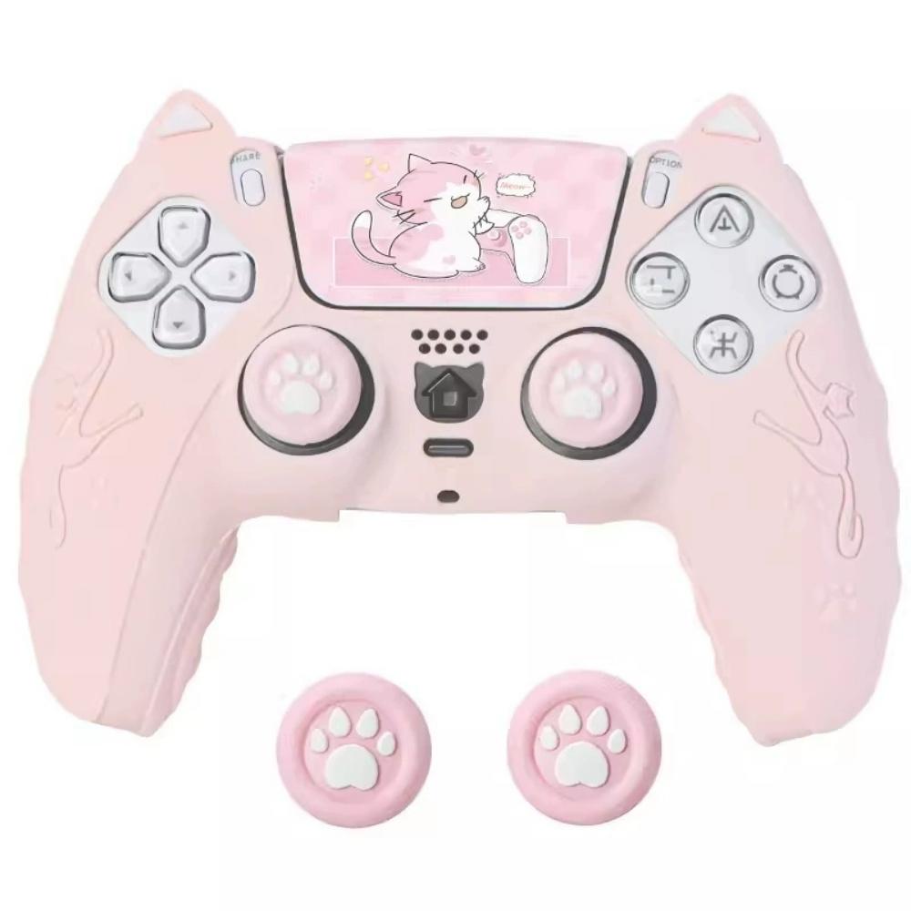 Joli Chat Silicone Doux Protecteur Autocollant Skin Pour Playstation 5 PS5 Coque de Manette Capuchon Grip Stick Pouce Housse Silicone