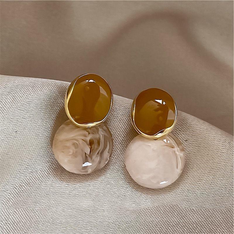 Vintage Brown Resin Tiger Eye Stone New Earrings For Women Statement Fashion Stud Earring Personality Melard Color Jewelry