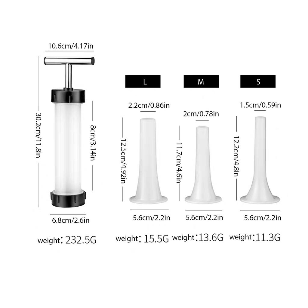 Home Kitchen Sausage Stuffer with 3 Filling Tubes Manual Hand Push Type Plastic Sausage Maker