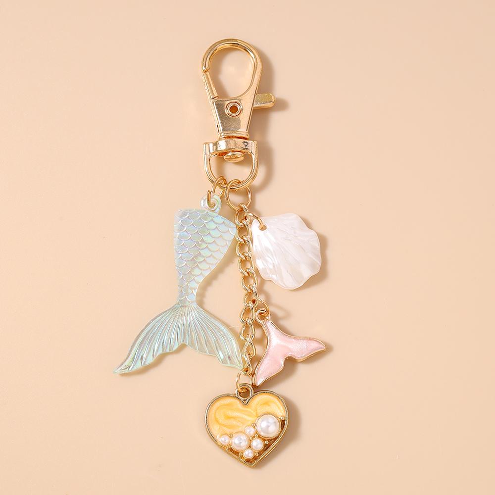Pretty Mermaid Keychain Women Girls Conch Shell Starfish Key Ring Pendant for Handbag Decor DIY Key Chain Gifts