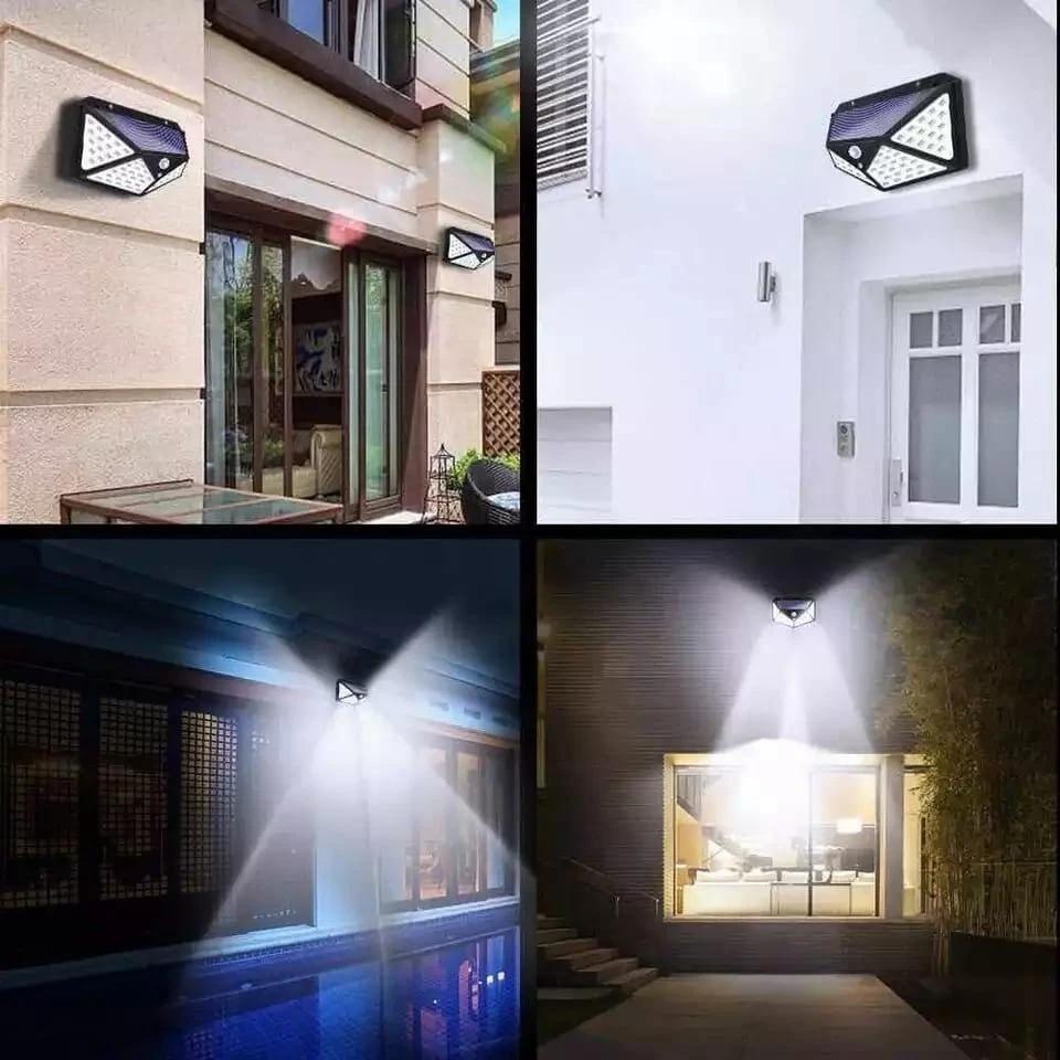 100 LED Dış Mekan Güneş Enerjili Duvar Lambası Güneş Işığı ile Çalışan Spot Işığı PIR Hareket Sensörlü Su Geçirmez Merdiven Dış Duvar Bahçe Lambaları