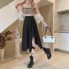 High Waist Irregular A-Line Midi Skirt - Summer Draping Slit for Petite Women