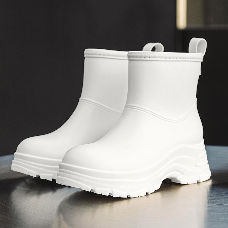 Rain Shoes Short Tube Women's Non-slip Waterproof Shoes Fashionable Adult Outdoor Water Boots Kitchen Rubber Shoes Warm Thick-soled Rain Boots Women