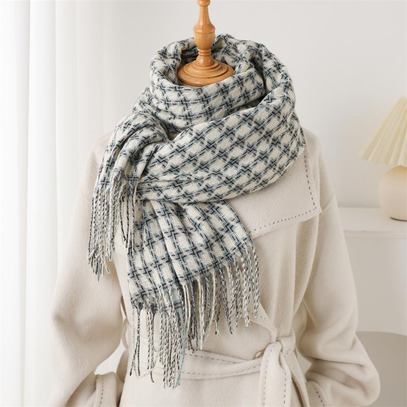 Fashion Thousand Birds Plaid Long Autumn And Winter Warm Scarf Women'S Shawl Versatile Commuter Fringed Imitation Cashmere Scarf