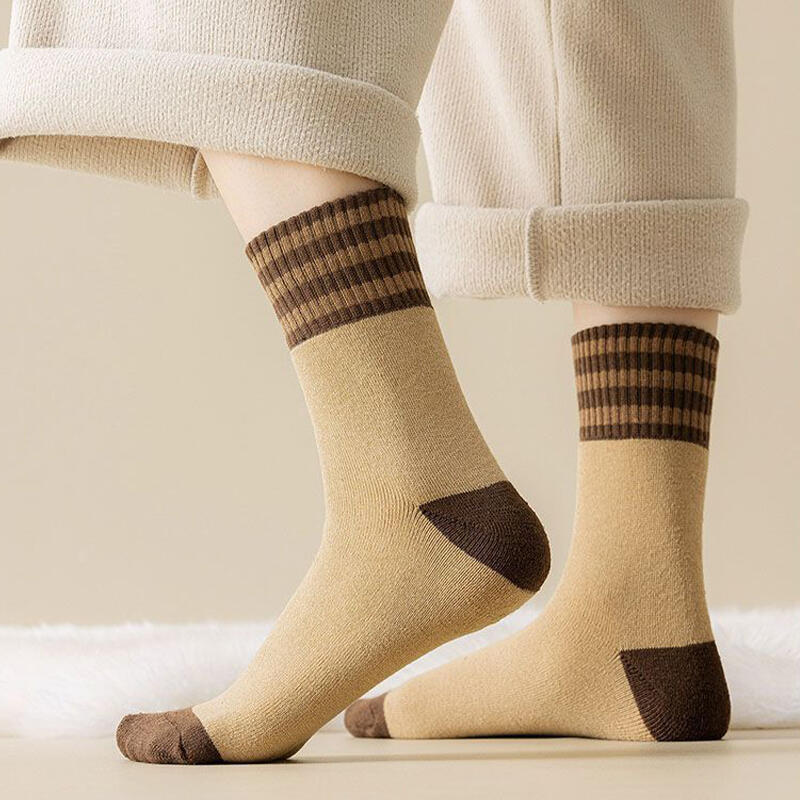 10 Pairs of Women's Winter Striped Pointed Pile Mid-Calf Socks