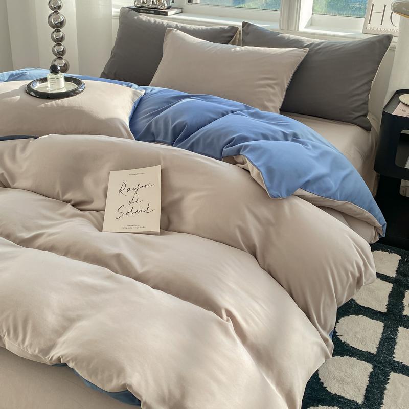 Solid Color Duvet Cover Set Washed Cotton Nordic Comforter Cover Pillowcase Single Double Queen King Size Bedding Set (No Sheet)