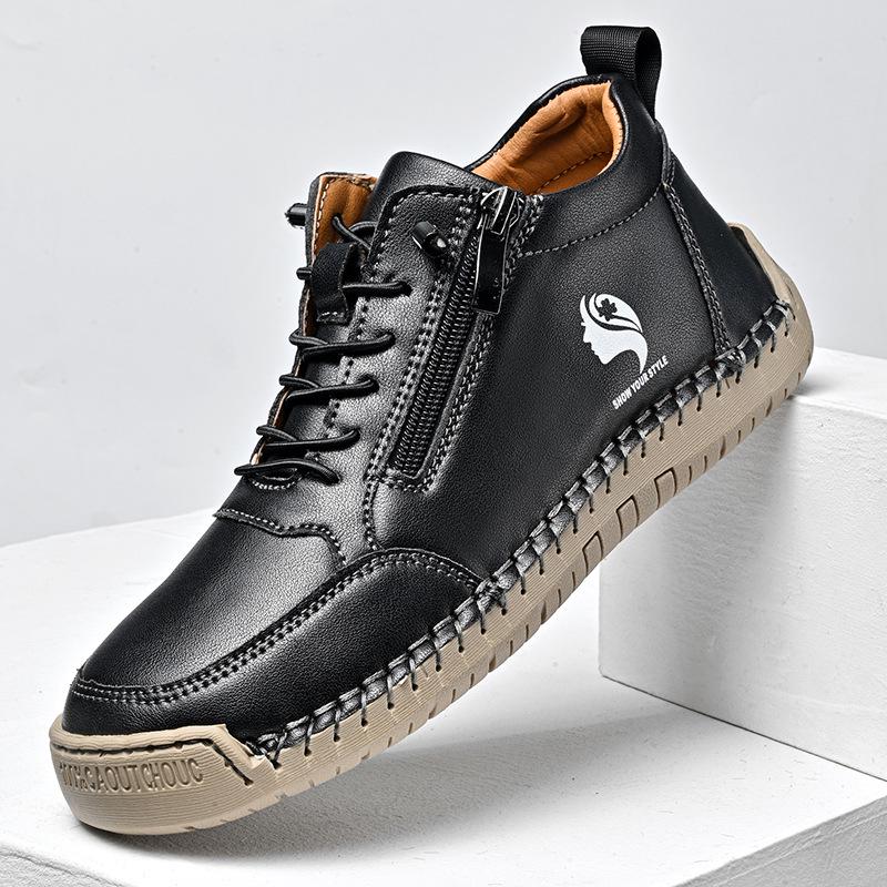 Women's 2025 Spring/Autumn High-Top Leather Martin Boots – Soft Sole, Trendy Casual Design for Couples