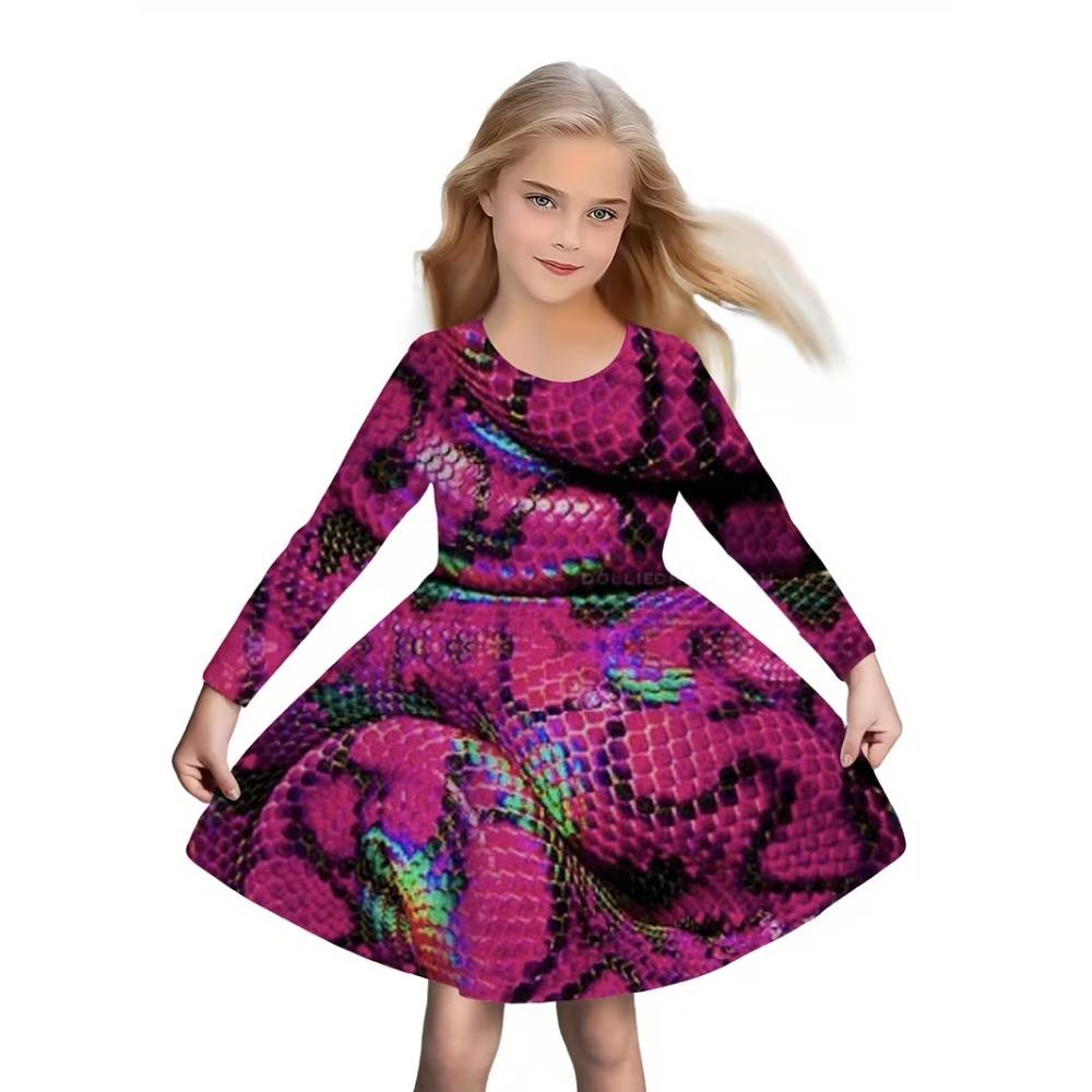 Girls' 3D Neon Triangle Dress Long Sleeve Summer Spring Vacation Daily Holiday Princess Beautiful Sweet Kids 4-12 Years Casual Dress A Line Dress