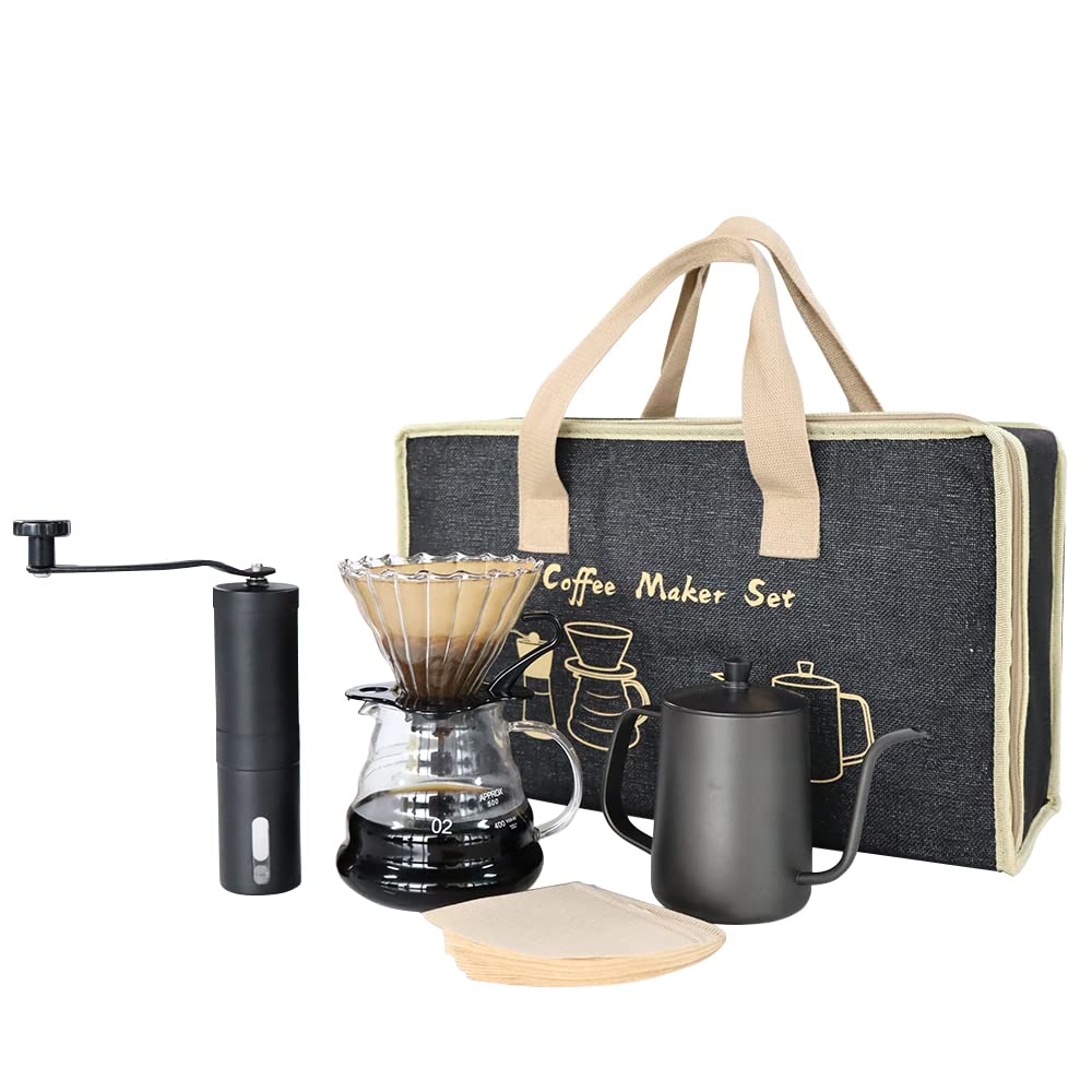SOTECH Coffee Set with Coffee Glass Sharing Coffee Coffee and Coffee Maker Set for Home and Outdoor Use Dripper, Server, Pot, Kettle, Grinder,