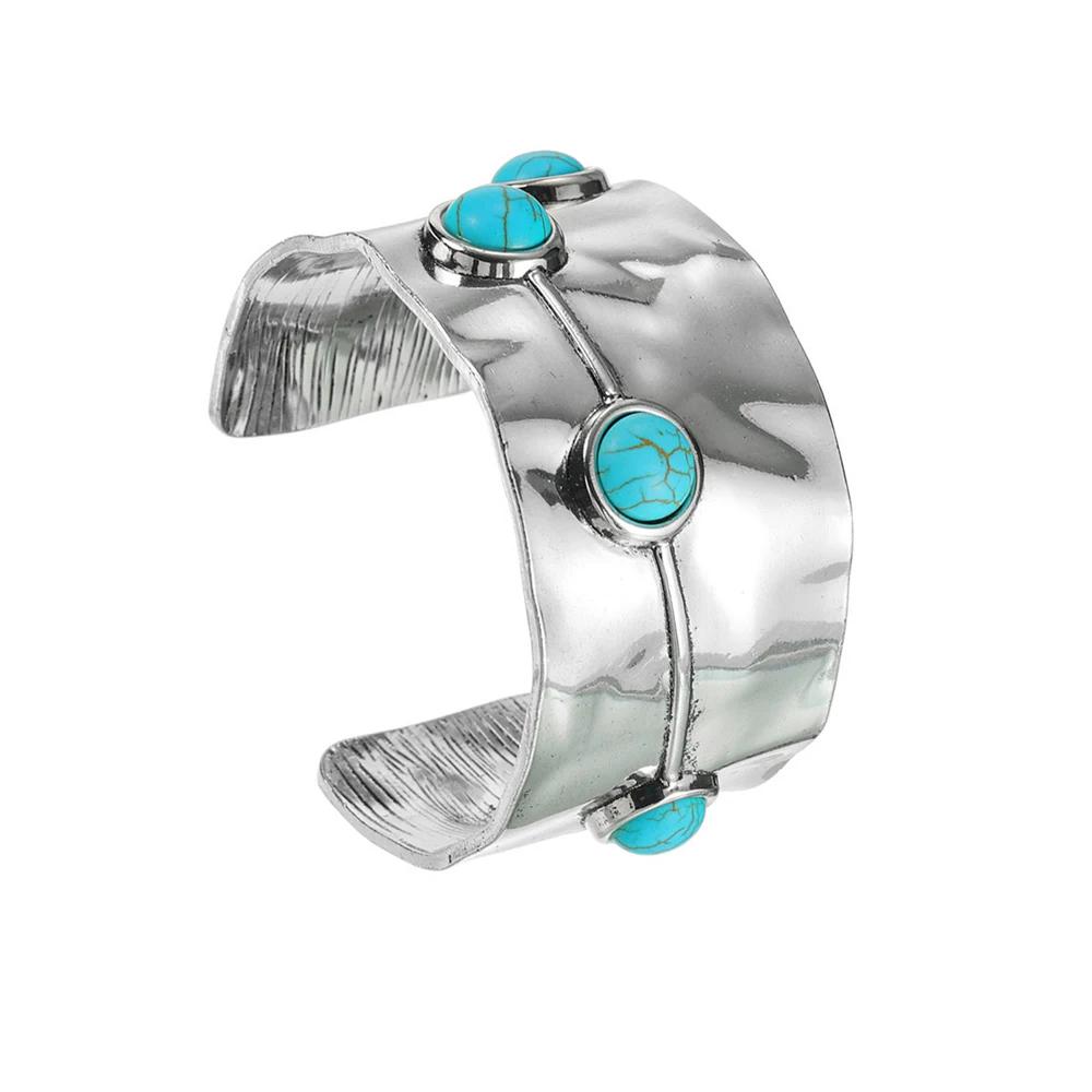 

Многотипный инкрустированный имитацией бирюзы сплавной браслет-манжета для женщин Новая мода Богемный C-образный открытый браслет Ювелирные аксессуары