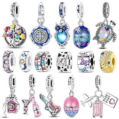 925 Silver Charms Beads Funny Eggs Airplane Pendant Colorful DIY Fit Bracelet Necklace For Women Jewelry