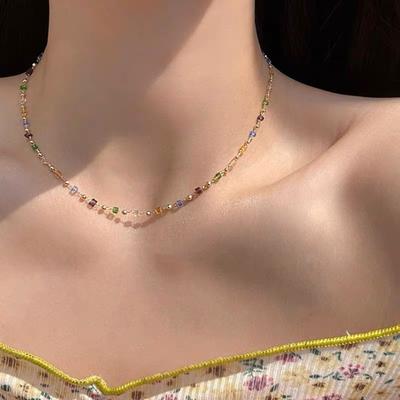 Colar feminino contas coloridas cristal falso galvanizado inoxidável pingente de menina legal