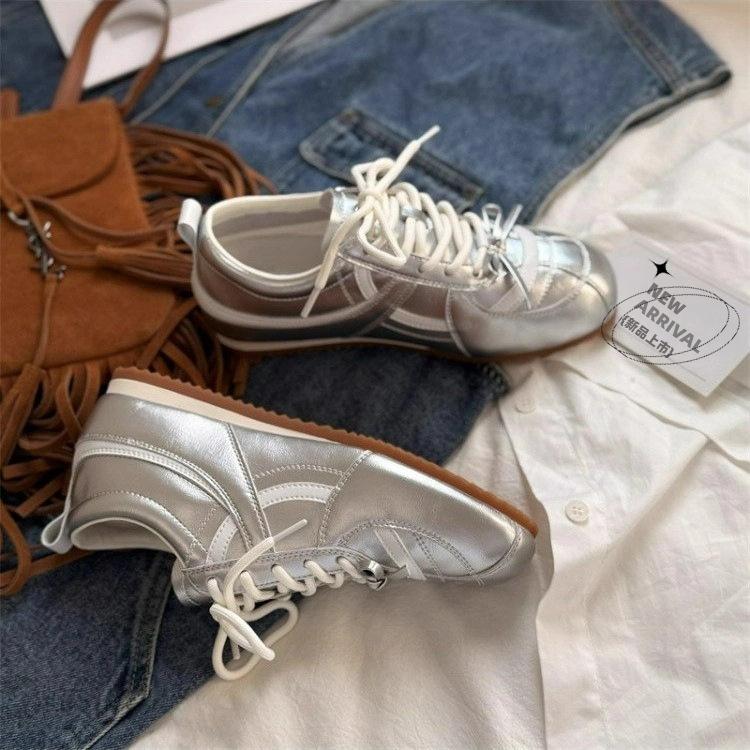

2025 autumn height increase 5cm ballet training shoes women s soft leather Korean style Mary Jane silver single shoes casual shoes 40