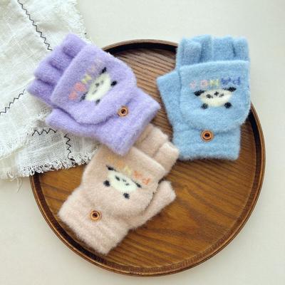 Kinderhandschuhe Winter Warm und Kälteschutz für männliche und weibliche Babys Niedliche Cartoon Plus Samt Klappbare Halbfingerhandschuhe