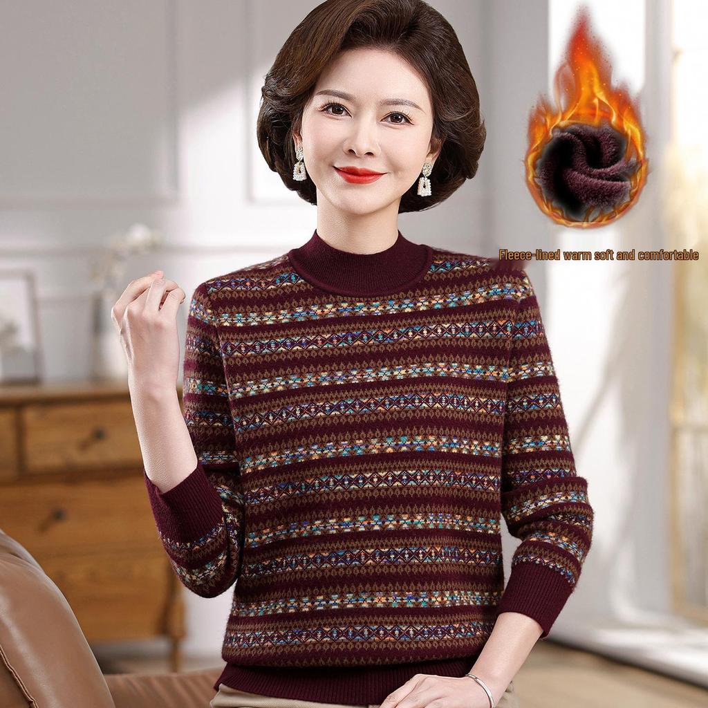 Mother's Winter Plus Velvet Sweater: Stylish, Fashionable, and Warm Base Layer for Middle-Aged and Elderly Women.