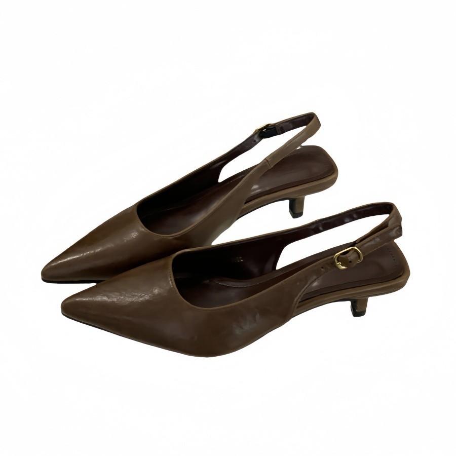 2025 spring and summer new women's shoes shallow mouth bag head thin heel empty sandals European and American medium and low heel shoes versatile bl