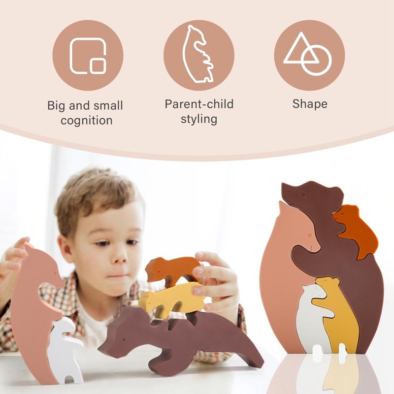 1Set Rabbit Silicone Blocks Baby Montessori Educational Toys for Children Creative Animal Jigsaw Stacking Toys Constructor Games