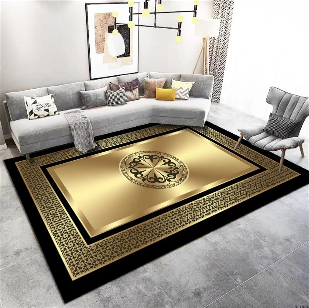 Luxury Living Room Carpet Decoration Home Golden Carpets Large Size Sofa Area Rug Hotel Hall Floor Mat Soft Anti-slip Washable
