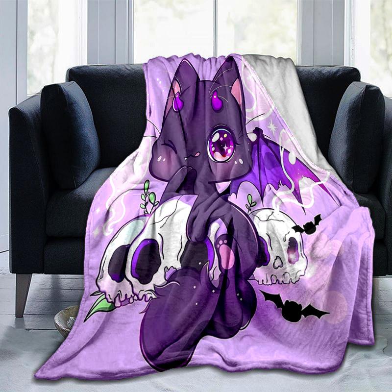 1pc Kitten & Skeleton Blanket  Soft, Warm Cozy Bedding Decor, Living Room, Travel, Camping, Car Blankets