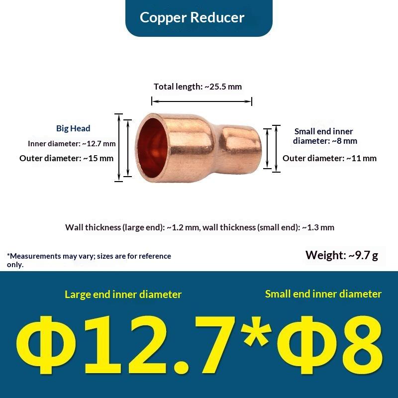 Copper Size Head Welding Reducer Pipe Joint With A Diameter Of 8 To 6.35 For Air Conditioning And Cold Storage Fittings