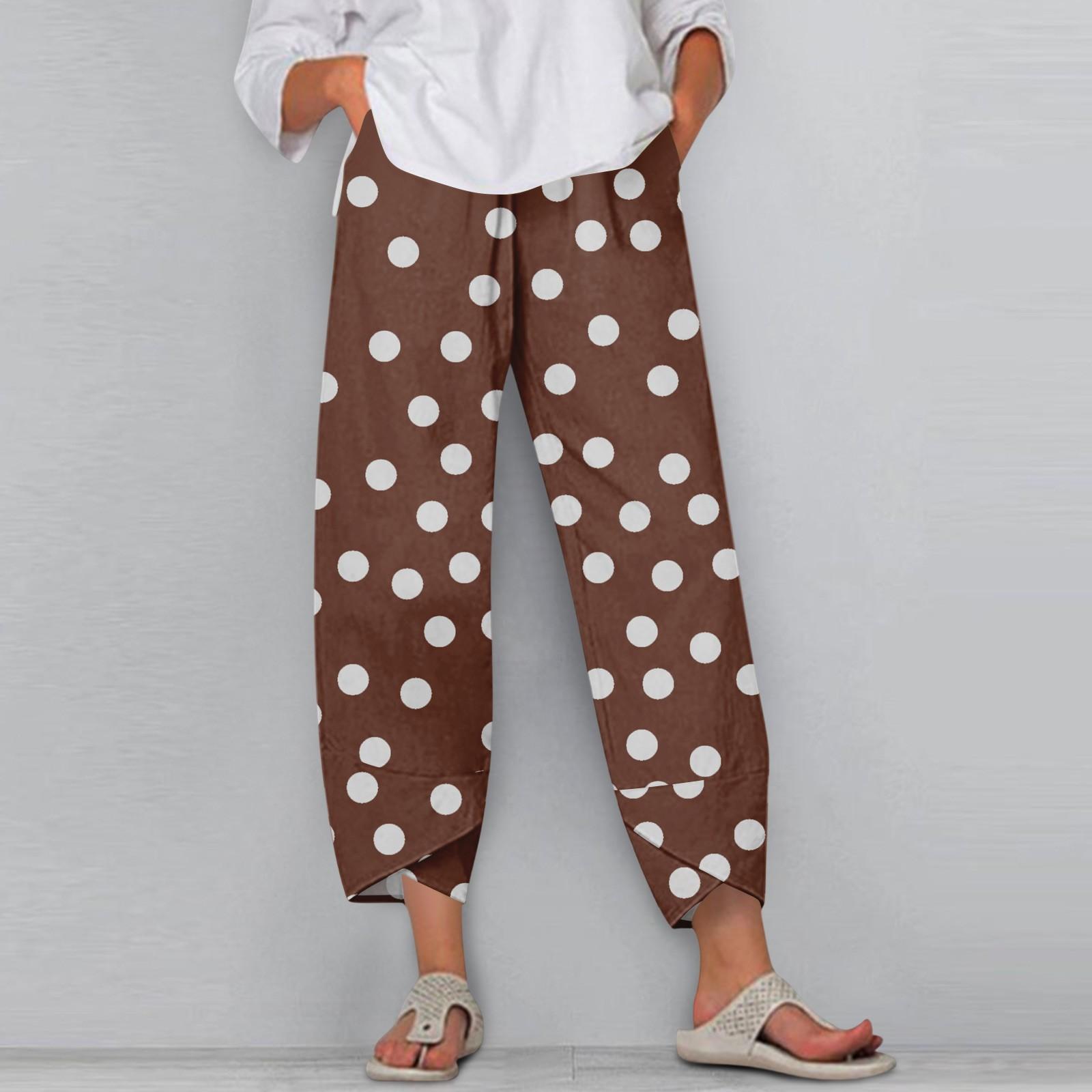 

Женские брюки с карманами Повседневные брюки Брюки для женщин Летние повседневные брюки с широкими штанинами и эластичным поясом с карманами S кофейный