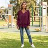 Damen Langarm Rüschen V-Ausschnitt Bluse mit Asymmetrischem
