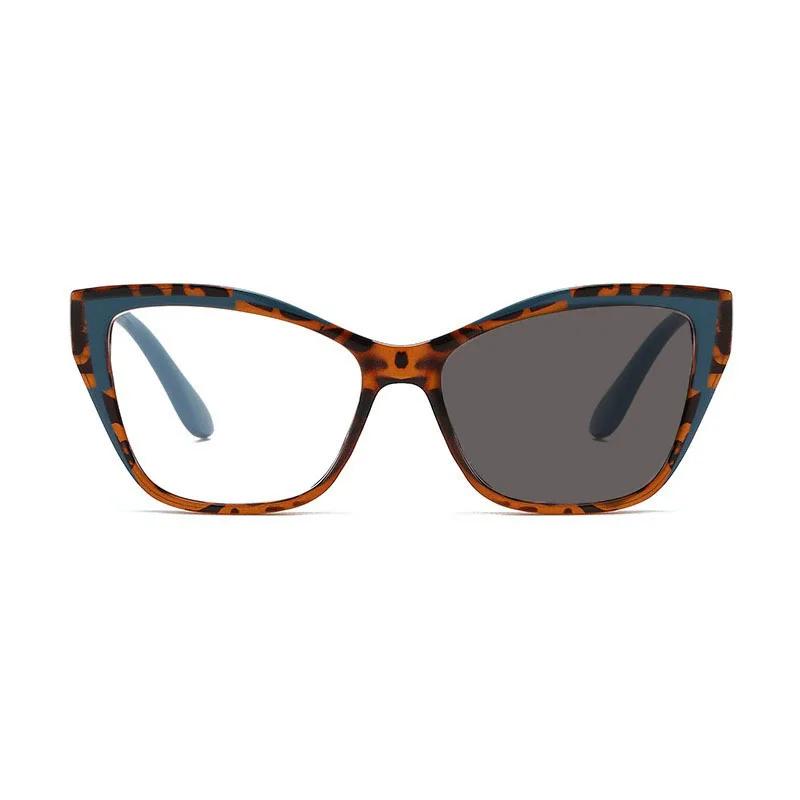 Fashion Cat-Eye Color-Block Frames Photochromic Myopia Glasses Large Frames Comfortable Anti Blue Light Near-Sighted Eyewear