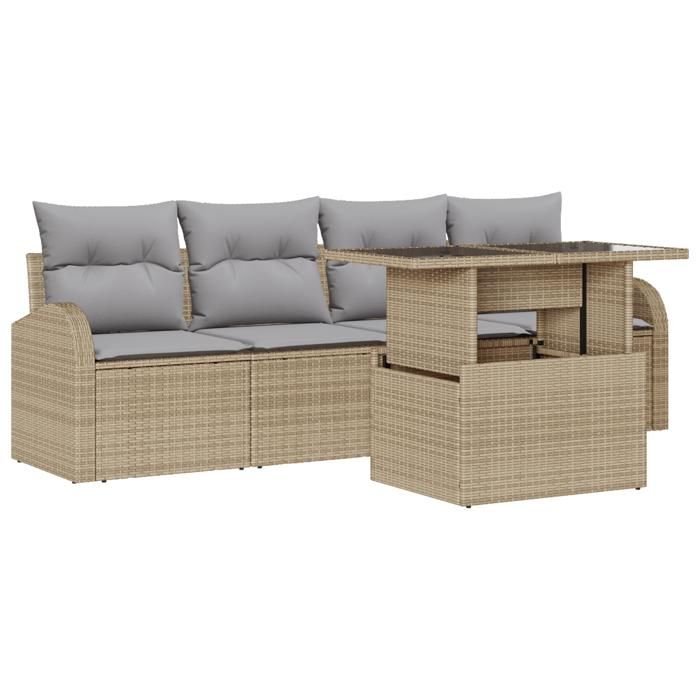 Ensemble de canapé de jardin 5 pièces avec coussins Beige Poly Rattan 3357283