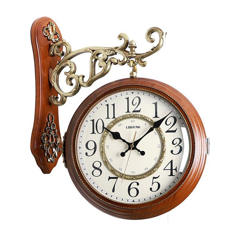 Double-sided Wall Clock Creative Living Room Clock Retro Corner Rotation Wall Watch Entrance Hall Hang Decorative Ornaments