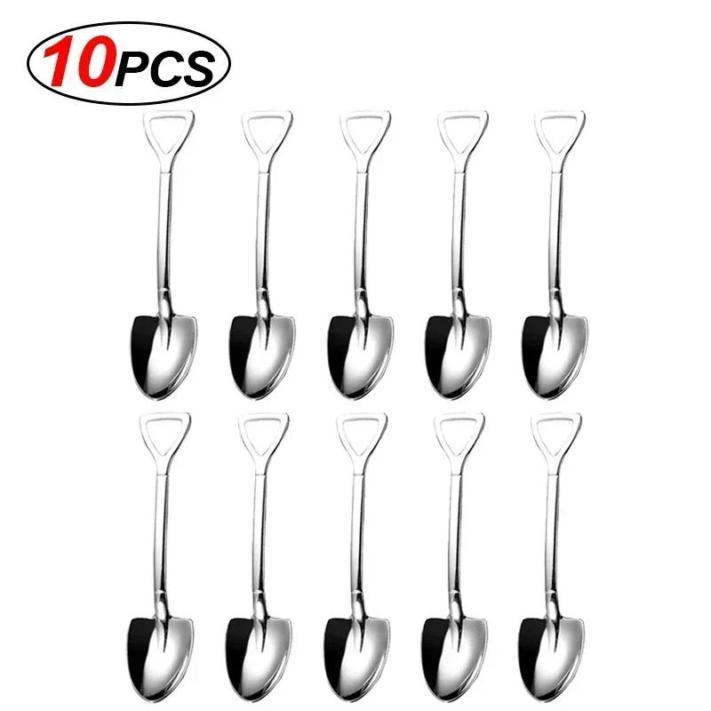 Creative Silver Shovel Spoons Stainless Steel Coffee Fruit Watermelon Ice Cream Dessert Scoops Spoon Teaspoon Kitchen Tableware