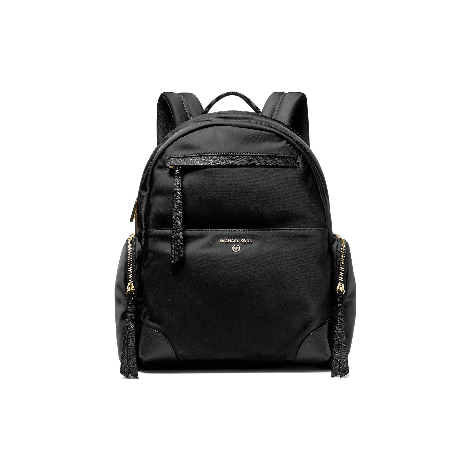 

Michael Kors Large Capacity Zipper Backpack With Gold Logo Nylon And Leather Trim Women Backpack Black 30S0G1RB7C-001 Basic Set (Bag+Dust Bag)