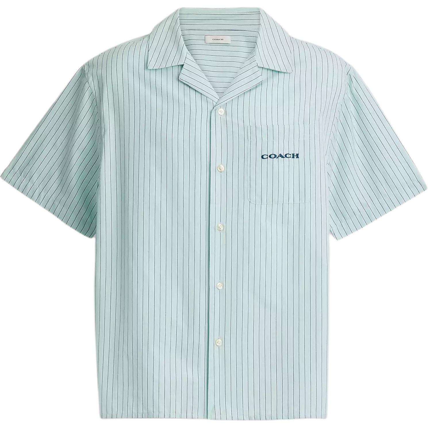 

Coach Ss25 Striped Camping Chest Pocket Short Sleeve Shirt Men shirts Mint CY558-MNT XL
