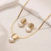 2pcs Set Minimalist Creative Gold Color Circular Heart-shaped Pendant Snake Bone Chain Necklace Earrings for Women Jewelry Sets