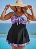 Plus Size Snake Print Two-Piece Tankini Swim Skirt Set