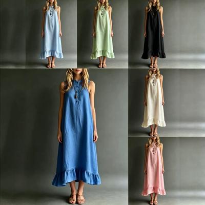 European and American Summer New High-end Small Exquisite Stand-up Collar Sleeveless Ruffle Edge Dress Women's Clothing