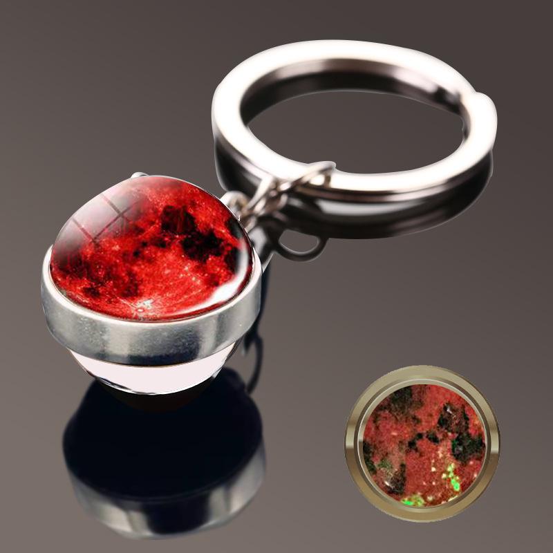 Double-Sided Glass Galaxy Keychain with Moon, Earth, Mars Pendants