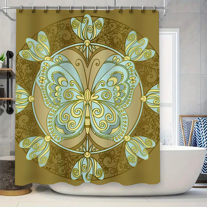 

Beautiful Green Bath Curtain With Butterfly Design Perfect For Your Bathroom Decor W60H190(CM)-1 Pcs