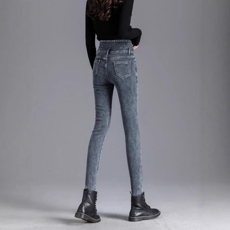 High-waisted Jeans for Women's Small Feet, New Trendy Velvet, Thickened and Thin Pencil Pants In Autumn and Winter