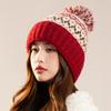 Unisex Christmas Red Pom Pom Knitted Hat with Ear Protection