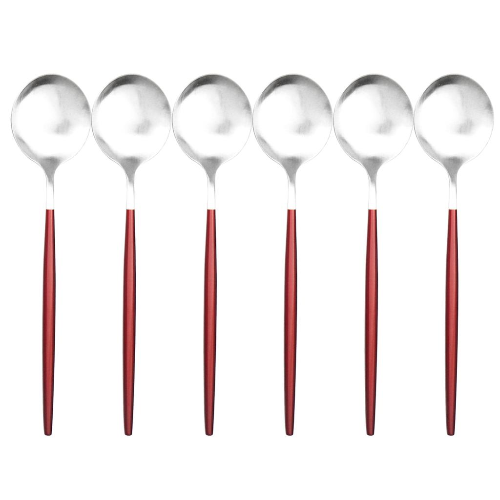 Matná 6 ks zlatá sada lžiček na večeři Nerezové lžičky polévková lžíce s dlouhou rukojetí dezertní naběračka na rýžovou kaši salátové nádobí