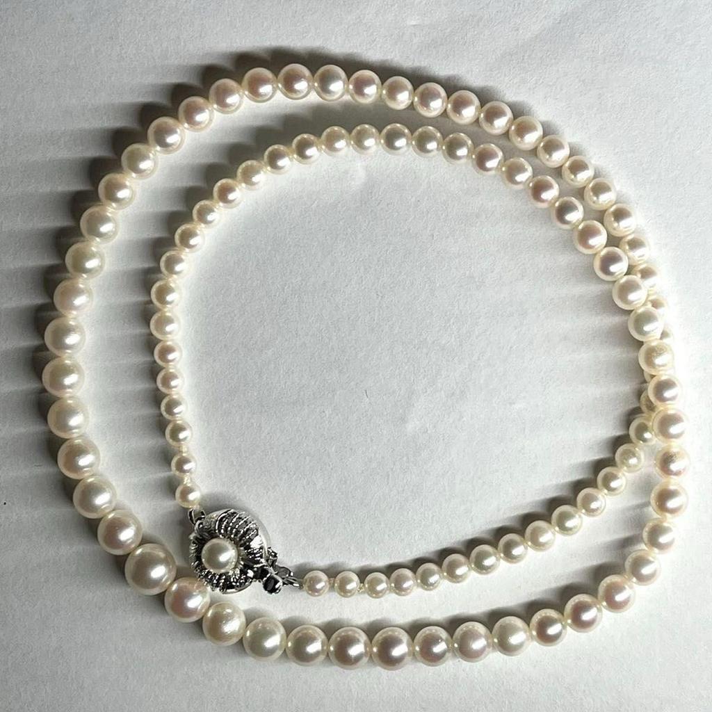 Used Certificate of authenticity included  Akoya Pearl Pearl necklace 3.3-6.9mm Gradient Necklace Silver Engraved Pearl Pearl