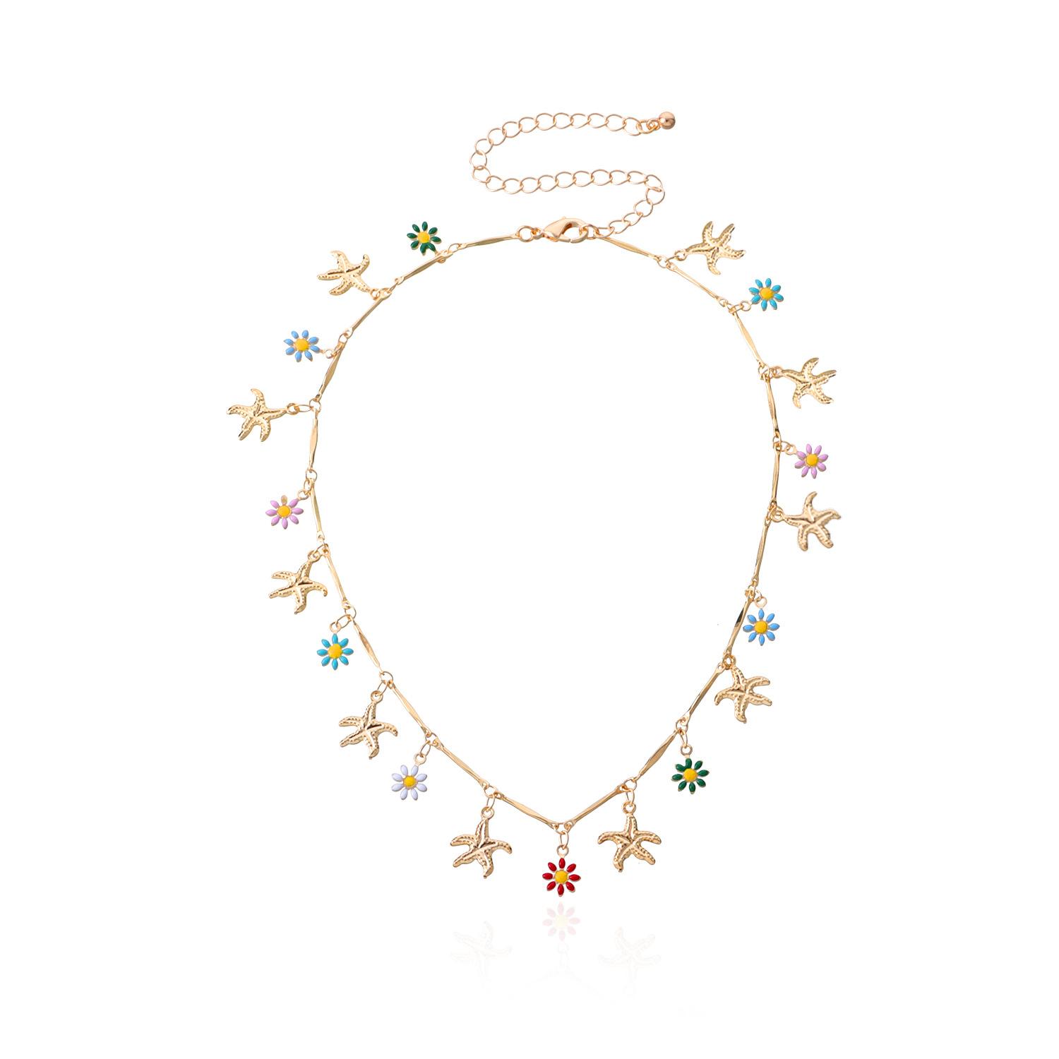 

Multi-element Hawaiian casual style necklace, straight tube starfish flower daisy necklace золотой