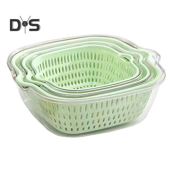 1/3 ks Dvouvrstvá umyvadla na ovoce a zeleninu Odtokové koše s rukojetí Potravinářské bez BPA Snadno čistitelné úložné koše