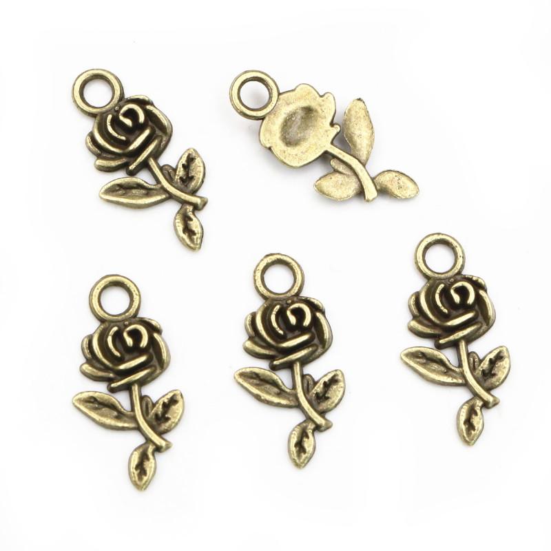 40pcs 21x10mm Antique Bronze Plated Flower Rose Handmade Charms Pendant