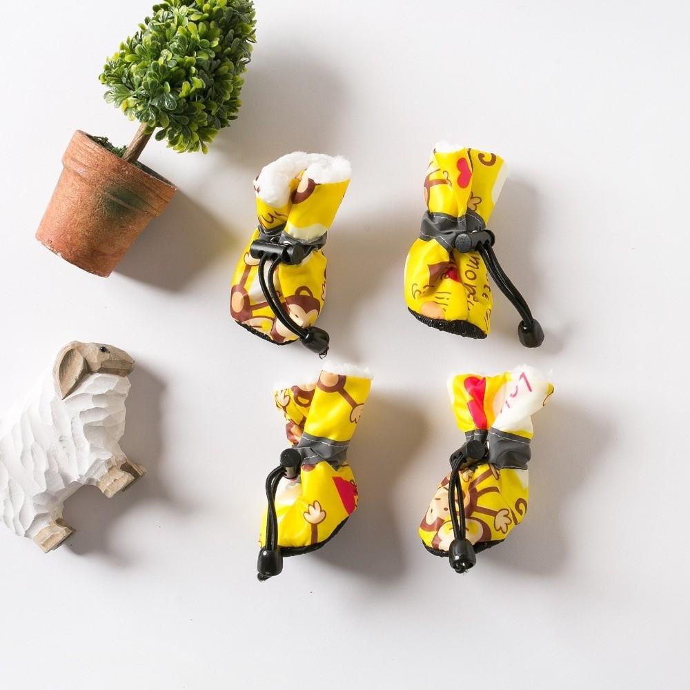 4 Stück/Set mit Fleece-Futter Hundeschuhe Socken Anti-Rutsch Katzen Hunde Gummisocken Herbst Winter