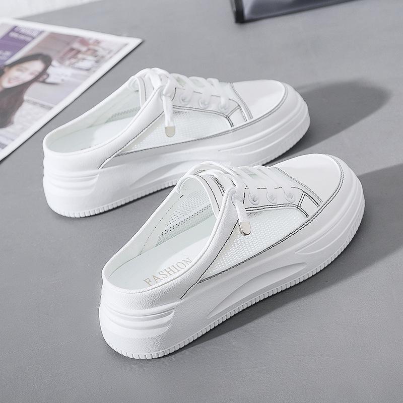 Comemore Women's Half Slippers 2025 New Super Internet Closed Toe Lazy Shoe Outdoor Platform White Female Shoes Sneakers Women