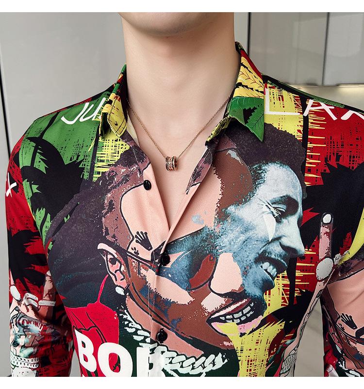 Europejski i Amerykański Styl Męska Koszula z Długim Rękawem z Nadrukiem 2818