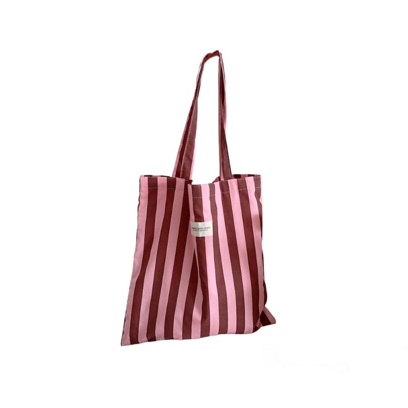 3 fashionable shoulder women's bags, striped large-capacity bags, canvas casual shopping bags, simple women's bags