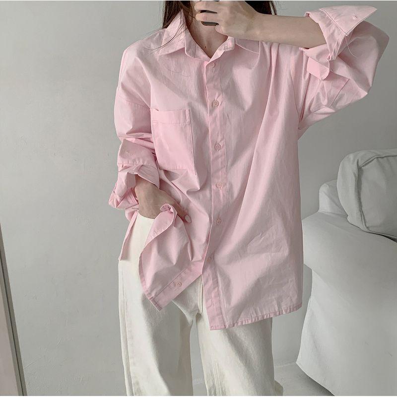 

Хлопковая рубашка свободного кроя в корейском стиле BF в ленивом стиле с длинным рукавом Sakura Powder All yards